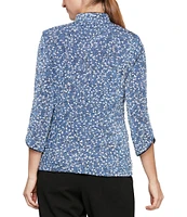 Alex Evenings Petite Size Mock Neck 3/4 Sleeve Piping Glitter Embellished Printed 2-Piece Twinset
