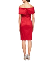 Alex Evenings Petite Size Off-The-Shoulder Embellished Neckline Short Sleeve Stretch Taffeta Sheath Dress