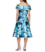 Alex Evenings Petite Size Off-the-Shoulder Printed Mikado A-Line Dress
