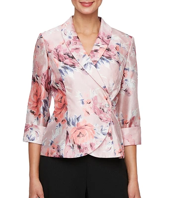 Alex Evenings Petite Size Organza V-Neck 3/4 Sleeve Floral Print Blouse