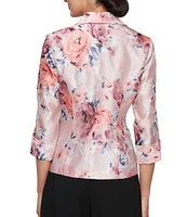 Alex Evenings Petite Size Organza V-Neck 3/4 Sleeve Floral Print Blouse