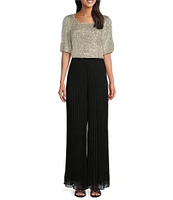 Alex Evenings Petite Size Pleated Chiffon Wide Leg Flowy Pants