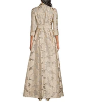 Alex Evenings Petite Size Point Collar 3/4 Sleeve Jacquard Ballgown