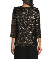 Alex Evenings Petite Size Sequin V-Neck 3/4 Sleeve Mock Twinset