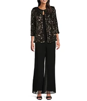 Alex Evenings Petite Size Sequin V-Neck 3/4 Sleeve Mock Twinset