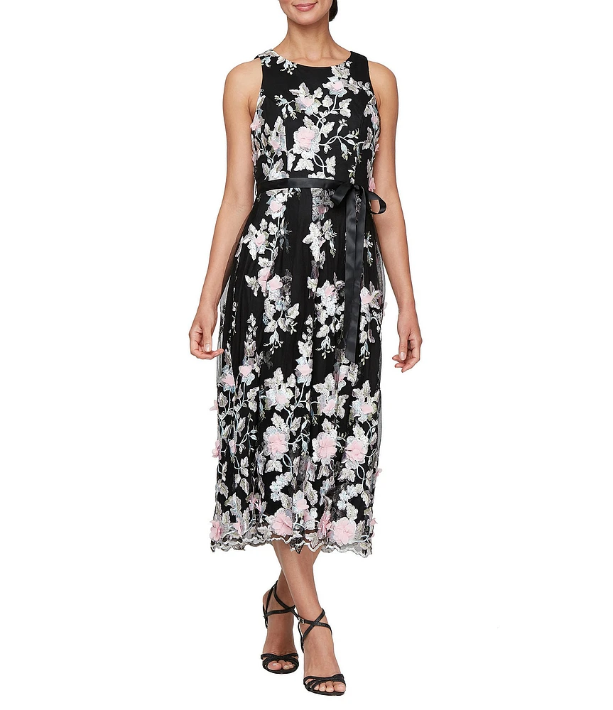 Alex Evenings Petite Size Sleeveless Floral Embroidered Midi Dress