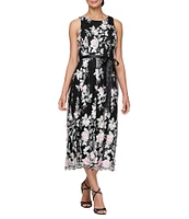 Alex Evenings Petite Size Sleeveless Floral Embroidered Midi Dress
