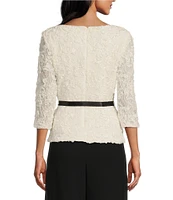 Alex Evenings Petite Size Square Neck 3/4 Sleeve Tie Sash Soutache Blouse