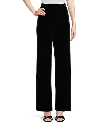 Alex Evenings Petite Size Stretch Velvet Flat Front Straight Leg Pull-on Pants