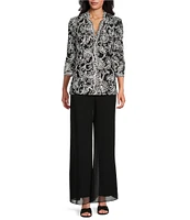 Alex Evenings Petite Size V-Neck Scalloped Lace Lined Embroidered Top
