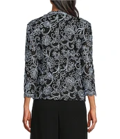 Alex Evenings Petite Size V-Neck Scalloped Lace Lined Embroidered Top