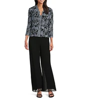 Alex Evenings Petite Size V-Neck Scalloped Lace Lined Embroidered Top