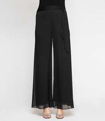 Alex Evenings Petite Size Mesh Mid Rise Wide Leg Tie Waist Pants