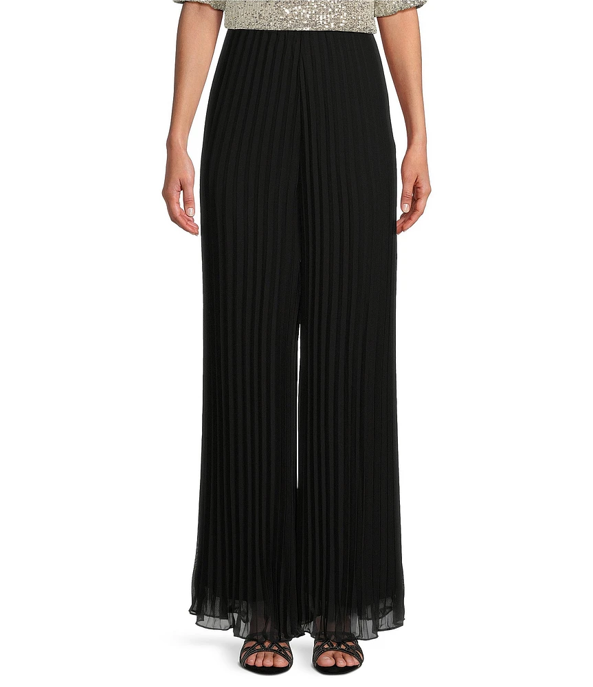 Alex Evenings Pleated Chiffon Wide Leg Flowy Pants