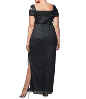 Alex Evenings Plus Size Cold Shoulder Cowl Neck Cap Sleeve Glitter Mesh Gown