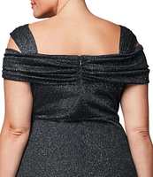 Alex Evenings Plus Size Cold Shoulder Cowl Neck Cap Sleeve Glitter Mesh Gown