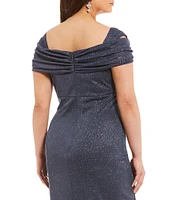 Alex Evenings Plus Size Cold Shoulder Cowl Neck Cap Sleeve Glitter Mesh Gown