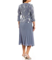 Alex Evenings Plus Size Crew Neck 3/4 Sleeve T-Length Sequin Jacket Dress