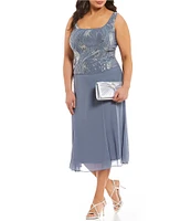 Alex Evenings Plus Size Crew Neck 3/4 Sleeve T-Length Sequin Jacket Dress