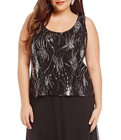 Alex Evenings Plus Size Sequin Mandarin Collar 3/4 Sleeve Twinset