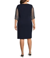 Alex Evenings Plus Size 3/4 Beaded Illusion Sleeve Sheath Dress