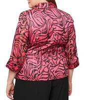 Alex Evenings Plus Size 3/4 Sleeve Collared Neck Tie Waist Printed Blouse