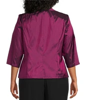 Alex Evenings Plus Size 3/4 Sleeve Collared V-Neck Taffeta Blouse