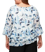 Alex Evenings Plus Size 3/4 Sleeve Printed Chiffon Burnout Blouse