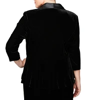 Alex Evenings Plus Size 3/4 Sleeve Surplice V-Neck Peplum Velvet Blouse