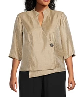 Alex Evenings Plus Size 3/4 Sleeve V-Neck Asymmetric Overlay Hem Blouse