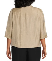 Alex Evenings Plus Size 3/4 Sleeve V-Neck Asymmetric Overlay Hem Blouse