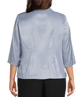 Alex Evenings Plus Size 3/4 Sleeve V-Neck Shawl Collar Shimmer Satin Blouse