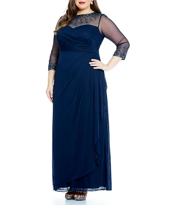 Alex Evenings Plus Size Beaded Illusion Sweetheart Crew Neck 3/4 Sleeve Sheath Dress