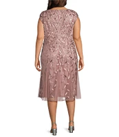 Alex Evenings Plus Size Cap Sleeve Beaded Fit and Flare Midi Dress