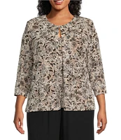 Alex Evenings Plus Size Crew Neck 3/4 Sleeve Glitter Slinky Printed Twinset
