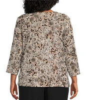 Alex Evenings Plus Size Crew Neck 3/4 Sleeve Glitter Slinky Printed Twinset