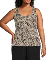 Alex Evenings Plus Size Crew Neck 3/4 Sleeve Glitter Slinky Printed Twinset