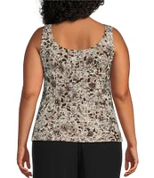 Alex Evenings Plus Size Crew Neck 3/4 Sleeve Glitter Slinky Printed Twinset