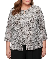 Alex Evenings Plus Size Crew Neck 3/4 Sleeve Glitter Slinky Printed Twinset