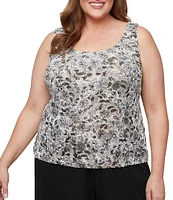 Alex Evenings Plus Size Crew Neck 3/4 Sleeve Glitter Slinky Printed Twinset