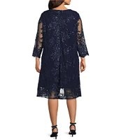 Alex Evenings Plus Size Embroidered Sequin Scoop Neck 3/4 Sleeve Jacket Dress