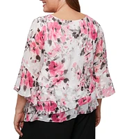 Alex Evenings Plus Size Floral Print 3/4 Sleeve Blouse