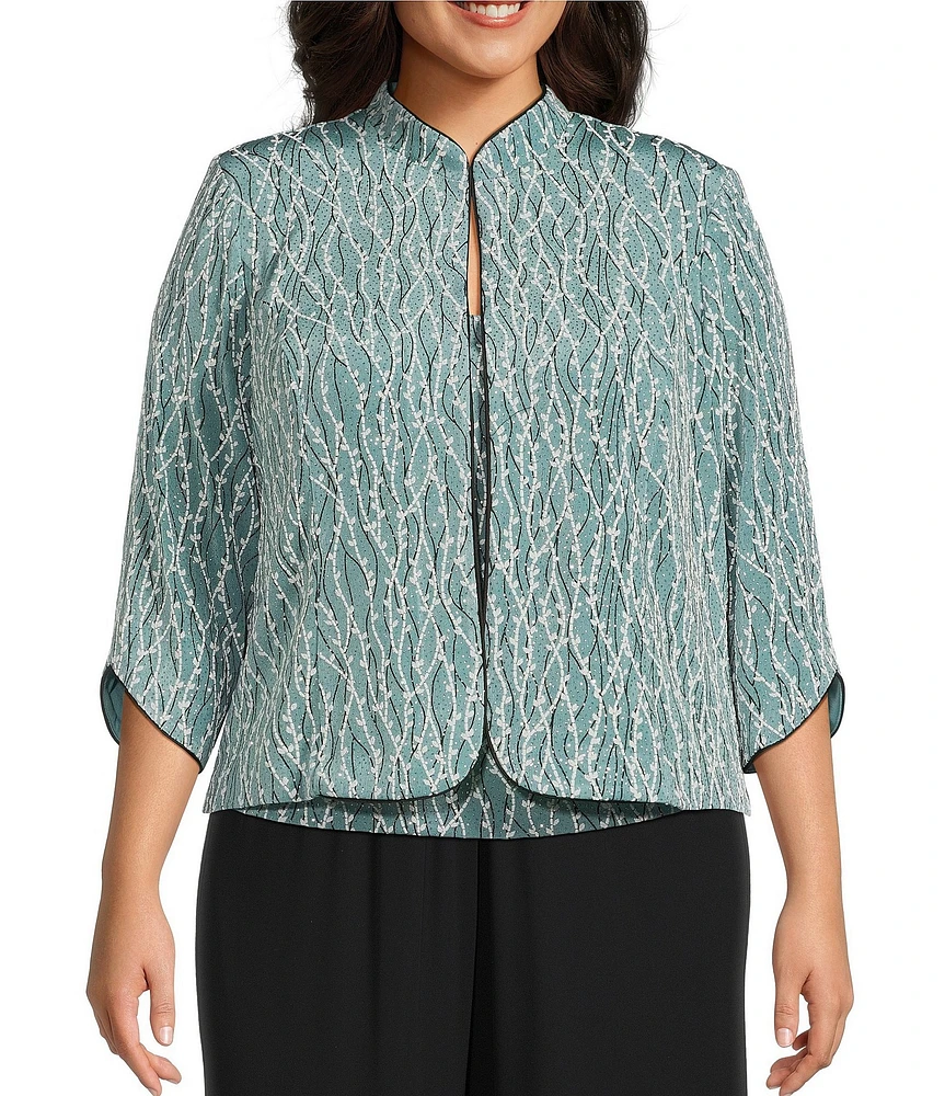 Alex Evenings Plus Size Glitter Jersey Knit Mandarin Collar 2-Piece Twinset