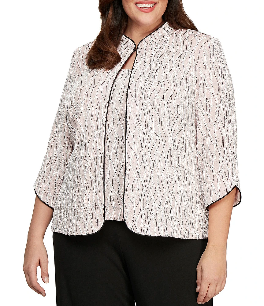 Alex Evenings Plus Size Glitter Jersey Knit Mandarin Collar 2-Piece Twinset