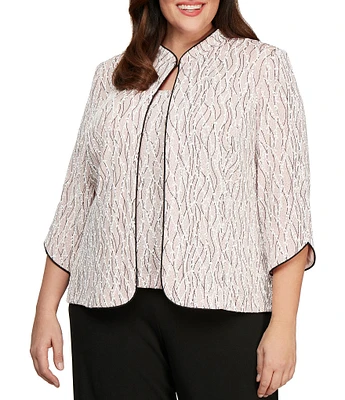 Alex Evenings Plus Size Glitter Jersey Knit Mandarin Collar 2-Piece Twinset