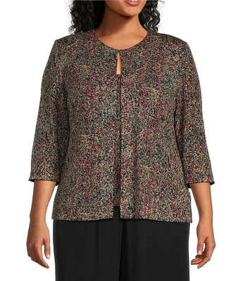 Alex Evenings Plus Size Jacquard Knit Crew Neck 3/4 Sleeve Twinset