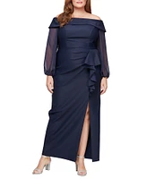 Alex Evenings Plus Size Long Illusion Sleeve Off-The-Shoulder Sheath Dress