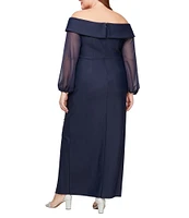 Alex Evenings Plus Size Long Illusion Sleeve Off-The-Shoulder Sheath Dress