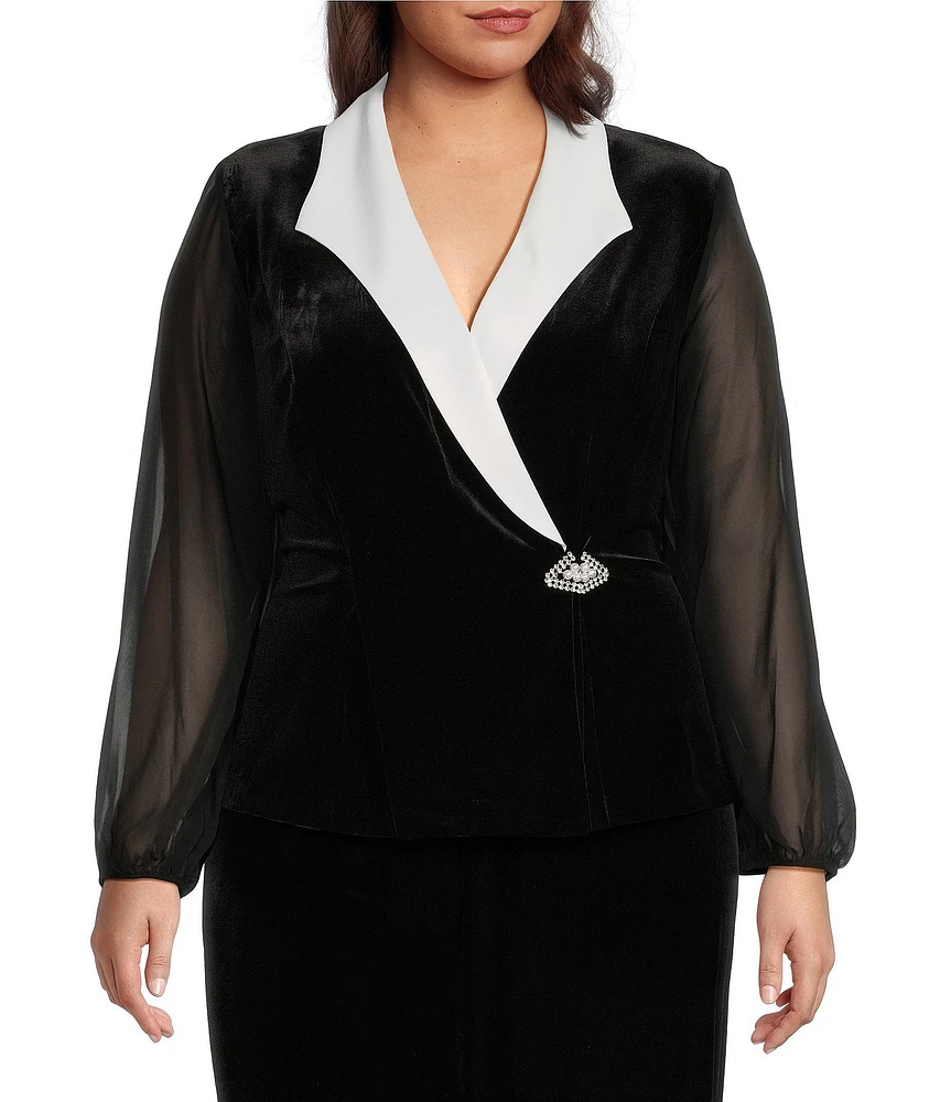 Alex Evenings Plus Size Long Sleeve Collared Side Button Velvet Blouse