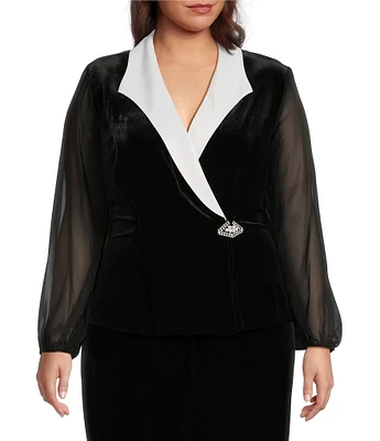 Alex Evenings Plus Size Long Sleeve Collared Side Button Velvet Blouse